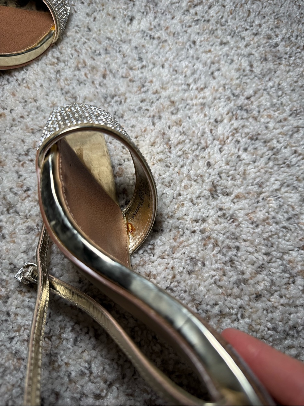 Steve Madden Metallic Gold Rhinestone Strap Ankle-Heel Sandals - Picture 7 of 10
